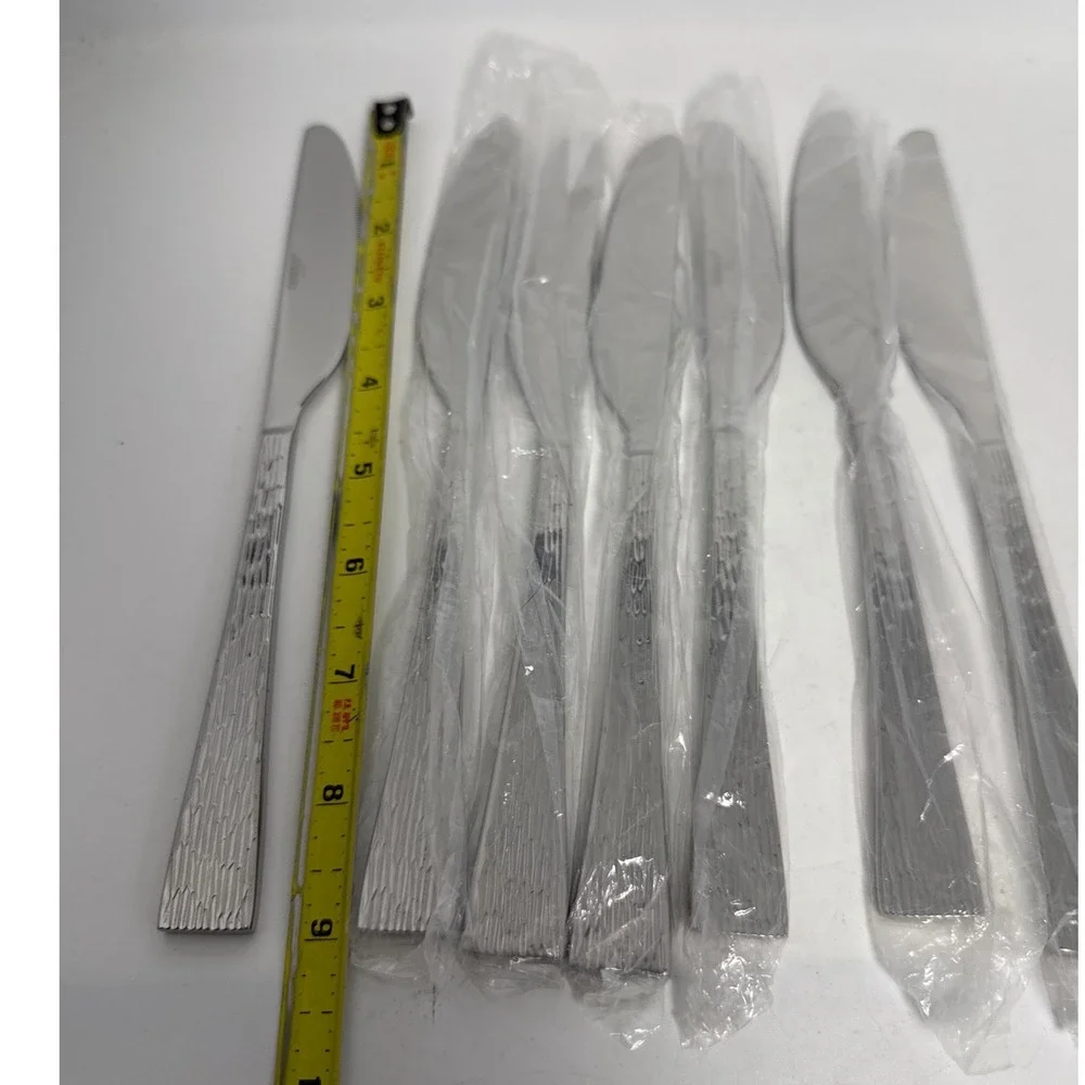 Cambridge Dinner Knives Set 7‎ Silver New Textured Bark Handle Stainless Steel
